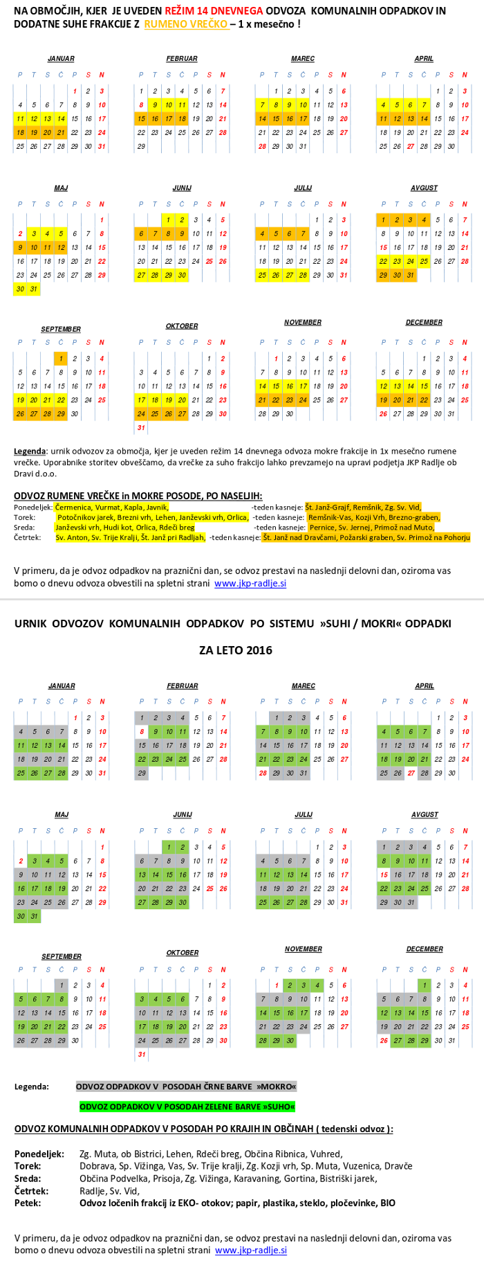 UURNIK ODVOZA KOMUNALNIH ODPADKOV ZA LETO 2016